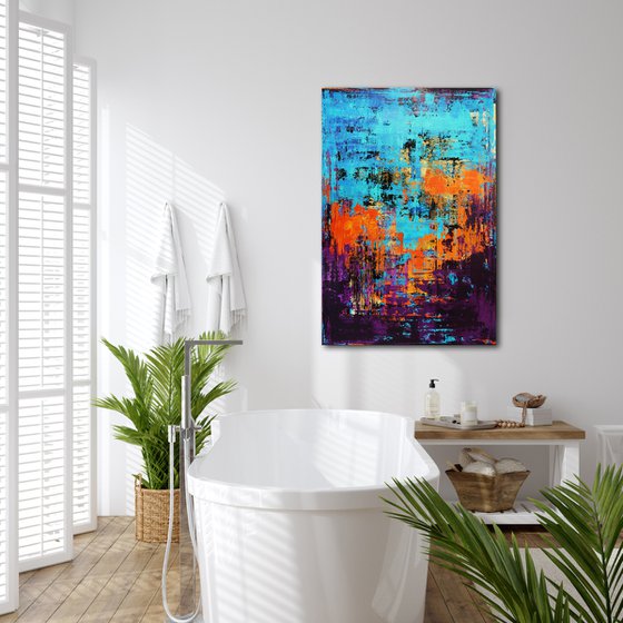 FRENCH RIVIERA - 120 X 80 CMS - COLORFUL ABSTRACT ACRYLIC PAINTING ON CANVAS