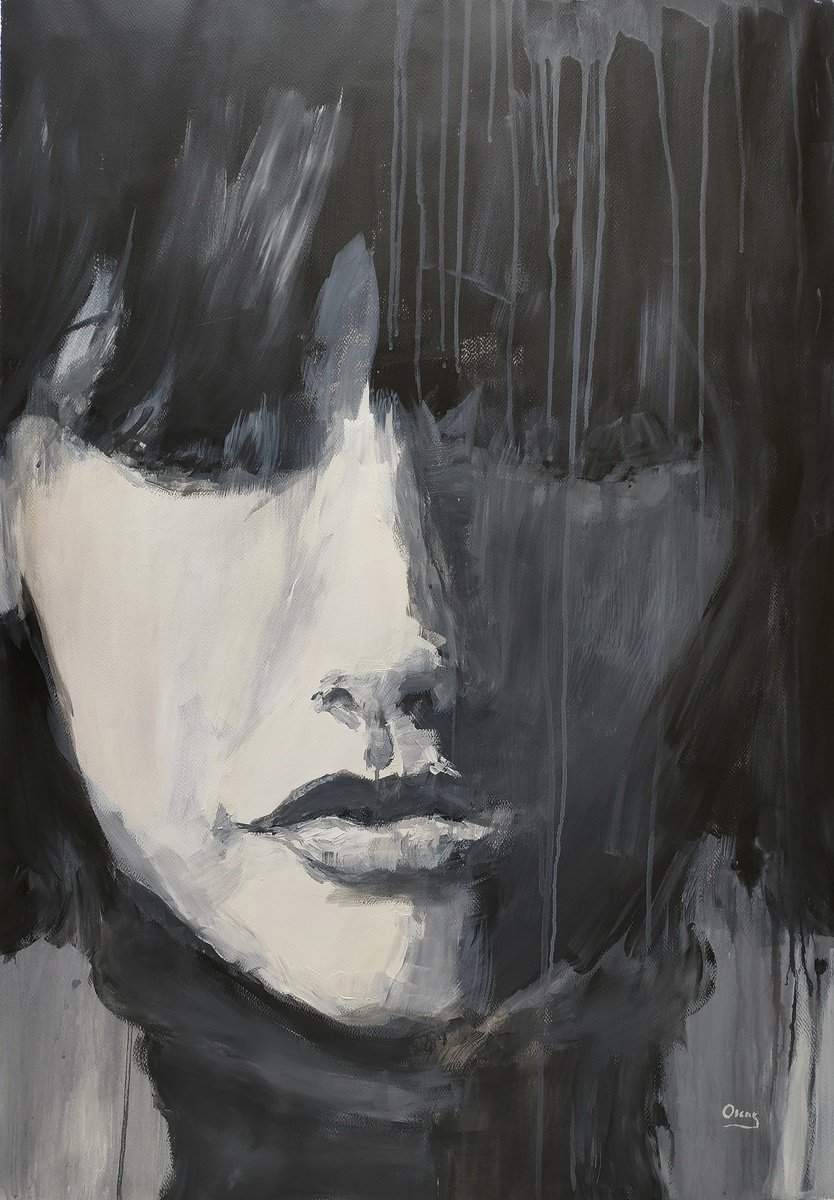 Impressionistic Portrait Acrylic Painting By Oscar Alvarez Pardo, 27 X 39", Swb-1, Original Artwork