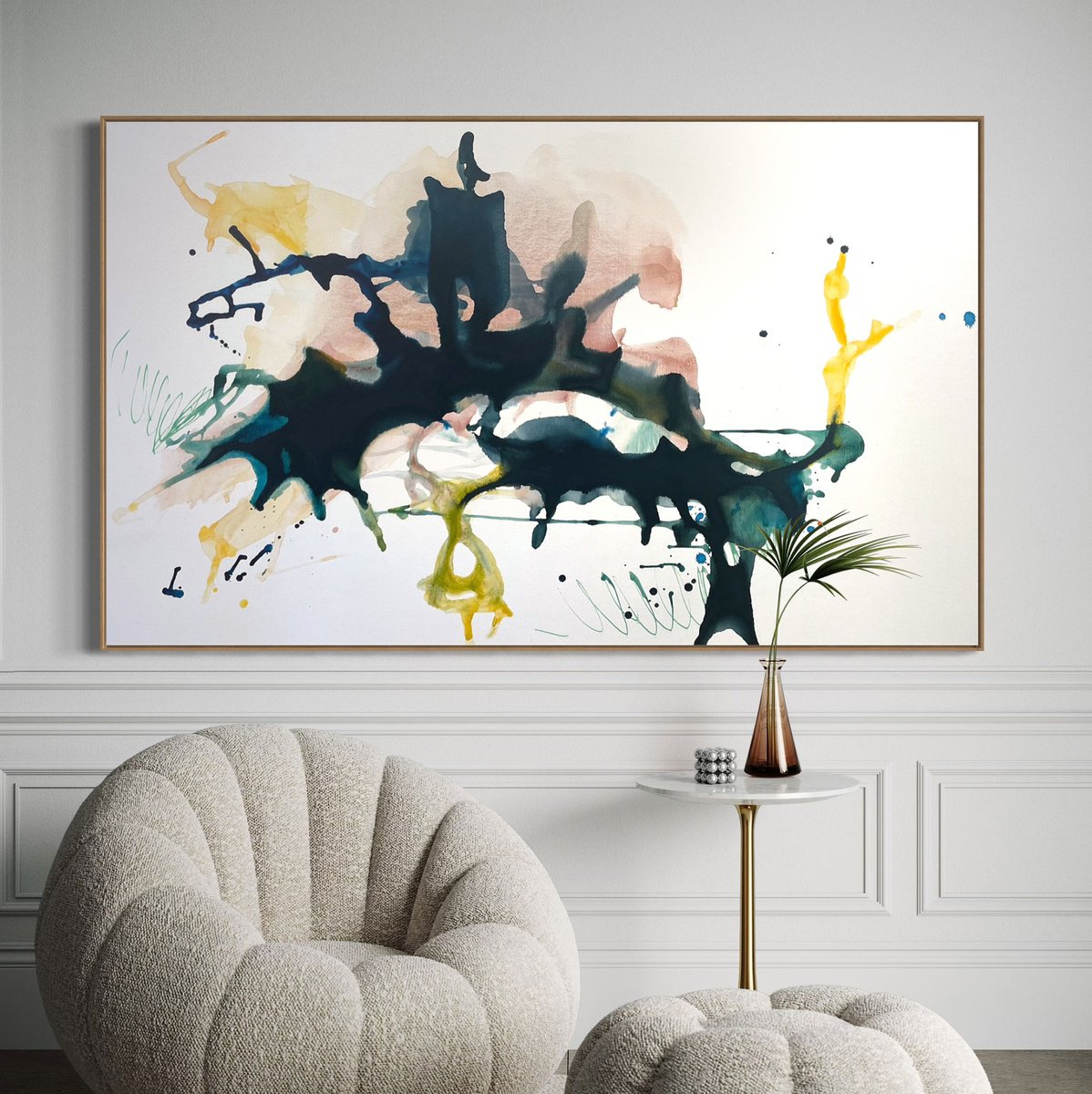 Abstract Landscape Acrylic Painting By Cheryl Harrison, 59 X 35, Night Swimming, Original Artwork