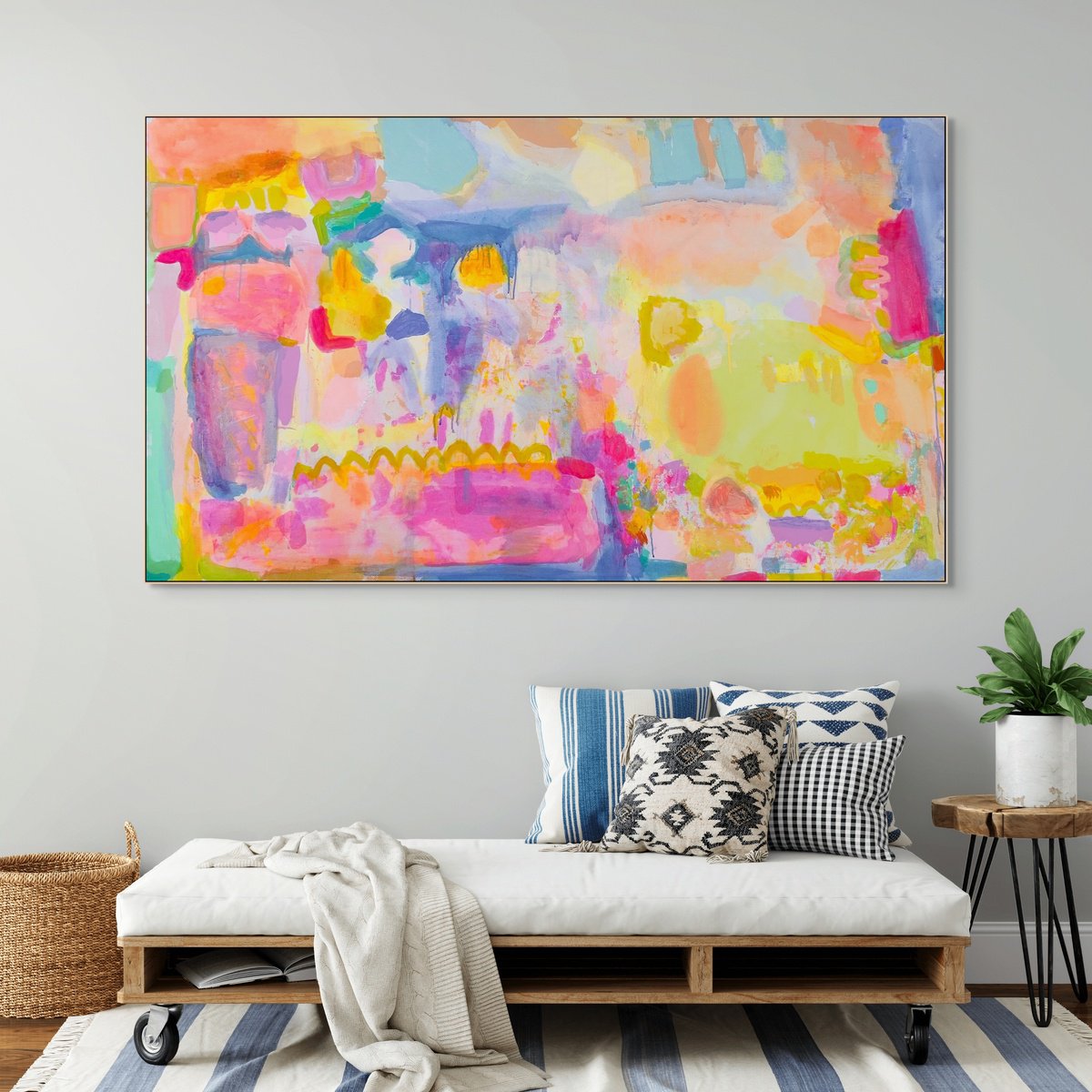 Organic Abstract Acrylic Painting By Kathryn Sillince, 69 X 43", 