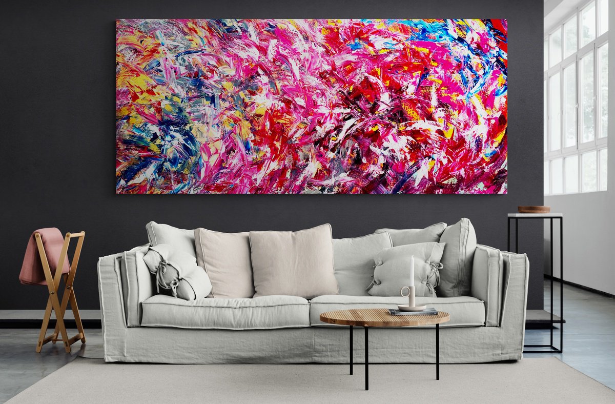 Organic Abstract Acrylic Painting By Estelle Asmodelle, 88 X 39, Pink Renaissance, Original Artwork