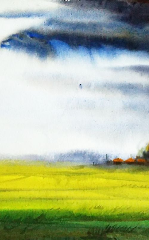 Monsoon Corn Field - Watercolor Pinting by Samiran Sarkar