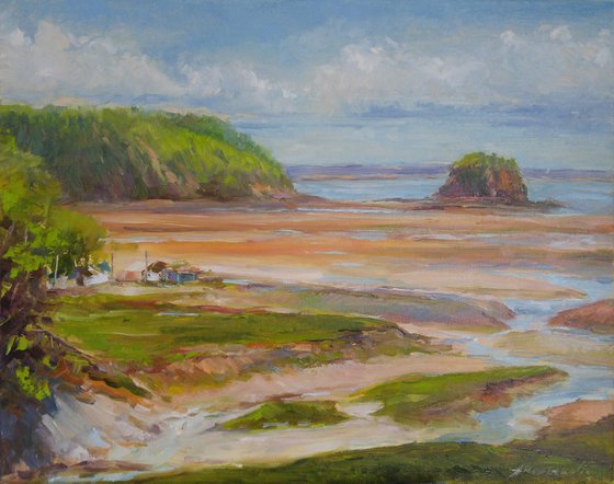 Low tide (plein air), original, one of a kind, oil on canvas impressionistic style plein air landscape (16x20'')