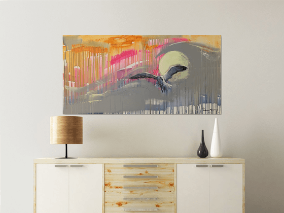 Bright painting - "Seagull" - Expressionism - Bird - Seagull - Sunset