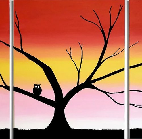 The Owl and the Pussycat 3 panel wall abstract by Stuart Wright