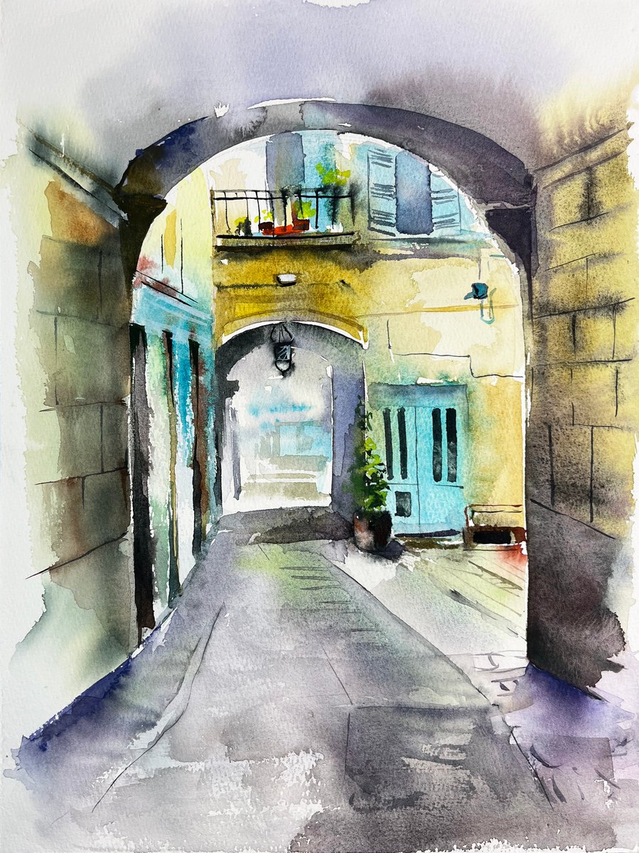 Impressionistic Landscape Watercolour By Maria Kireev, 11 X 15", Arches Of Bologna, Original Artwork