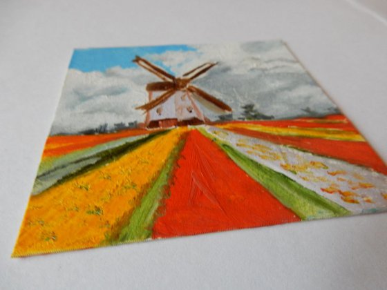 Tulip fields with wind mill in Holland.