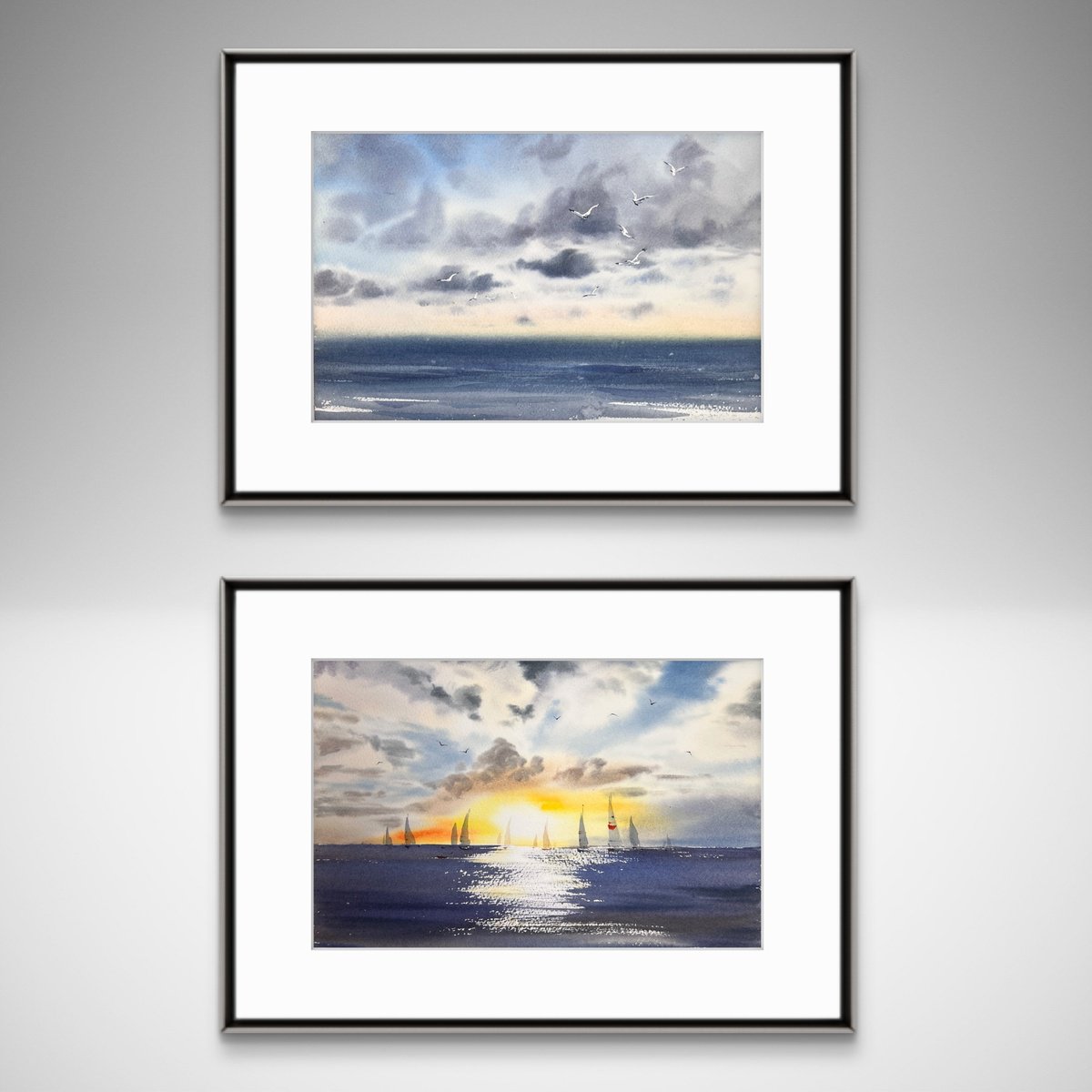 Impressionistic Landscape Watercolour By Eugenia Gorbacheva, 12 X 18, Eternal Horizons (Diptych), Original Artwork