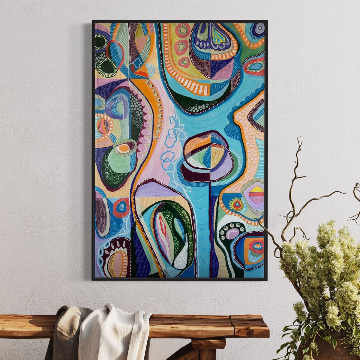 Abstract Painting By Samantha Malone, 31 X 47", Interlaced, Original Artwork