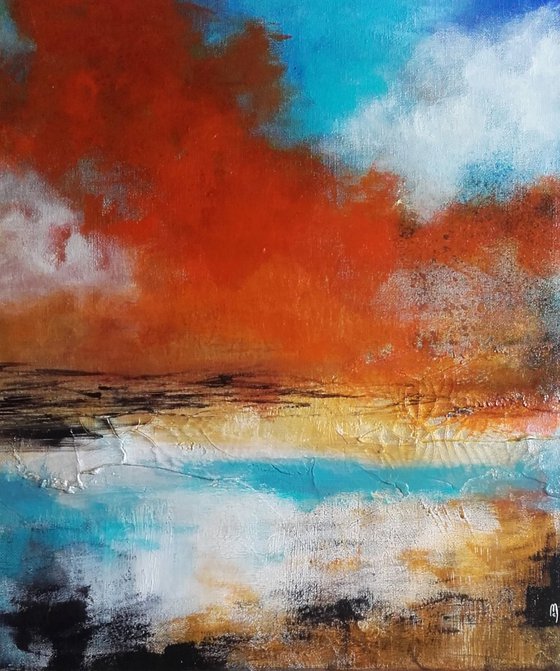 Abstract Painting - Orange Blue - Abstract Canvas - Céline Marcoz Art