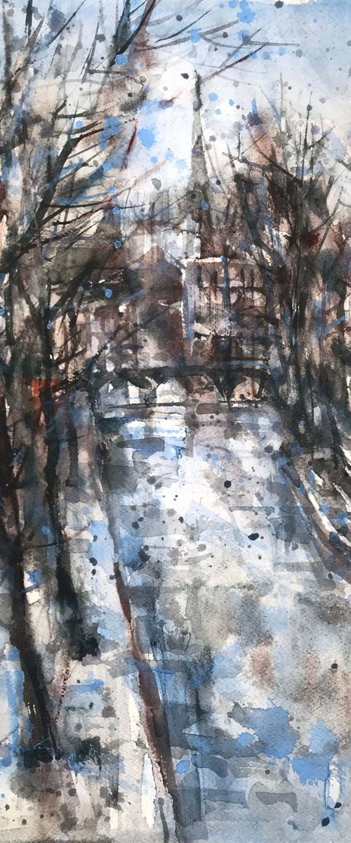 Channel. Amsterdam. one of the kind, original painting, watercolour. by Galina Poloz