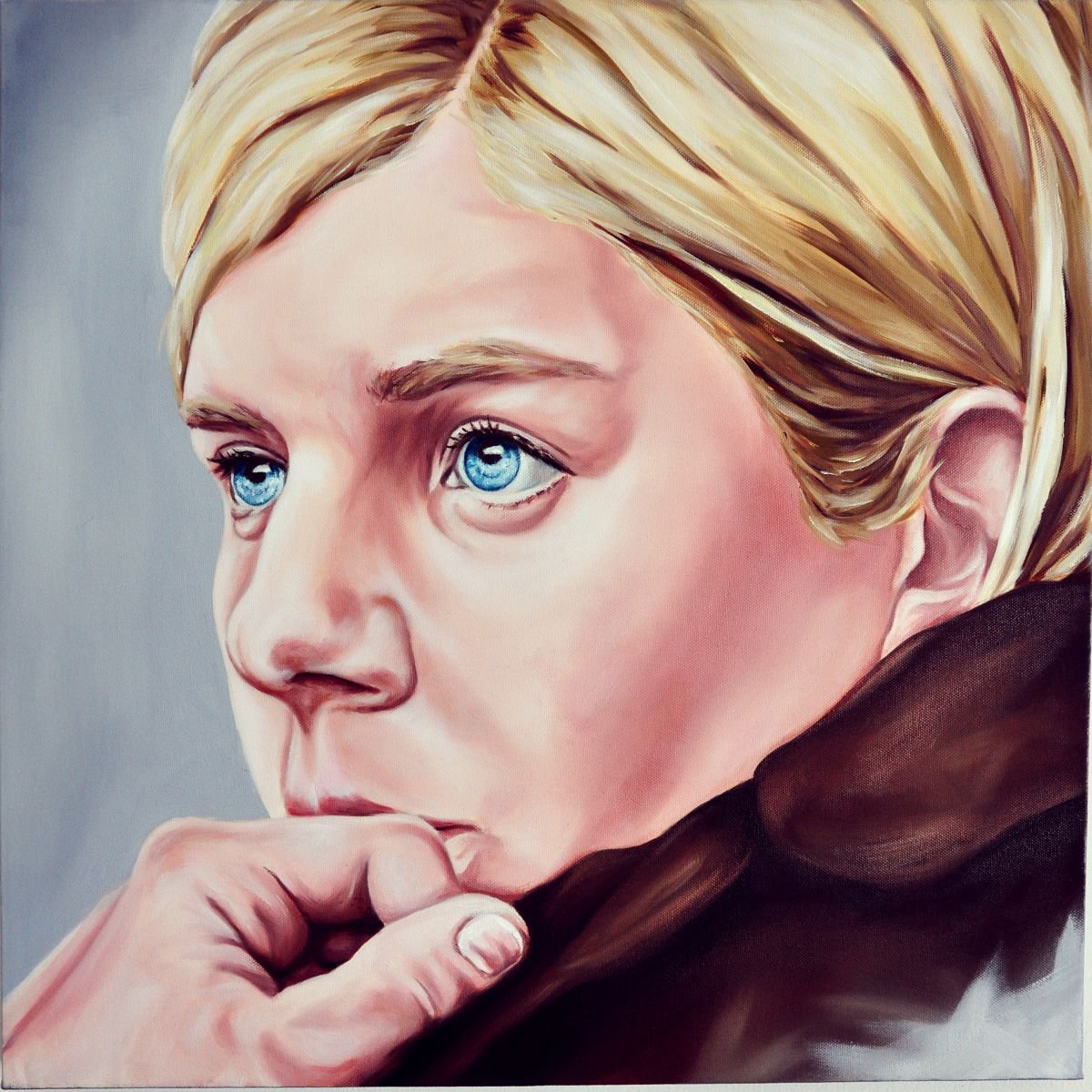 Photorealistic Portrait Oil Painting By Mullo Art, 24 X 24", Angels In Your Eyes, Original Artwork