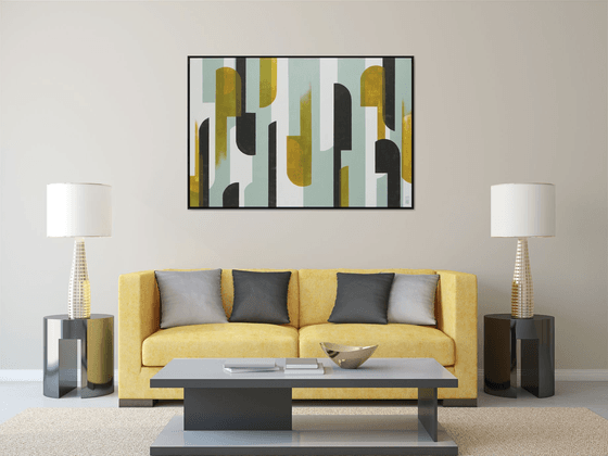 Modern Painting Incl. Frame - Traffic Natural XL 155x105 - Large Abstract Art - 4M