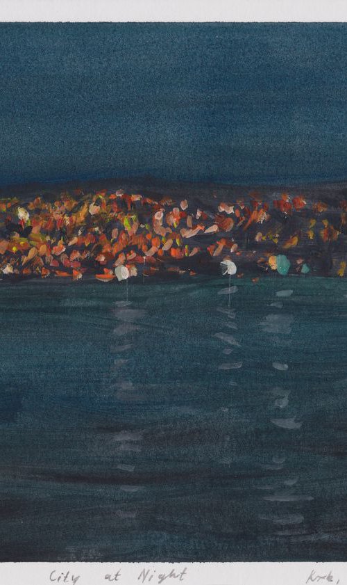 City at Night 2017,acrylic on paper, 20.8 x 29.6 cm by Alenka Koderman