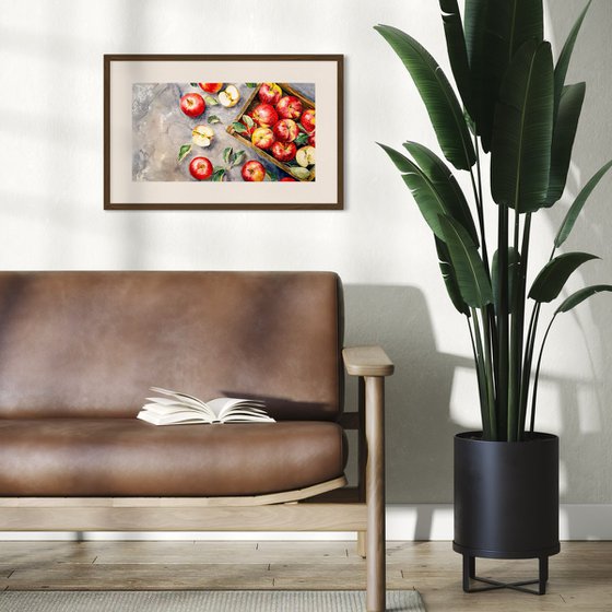 Bright Apples in a Wooden Box