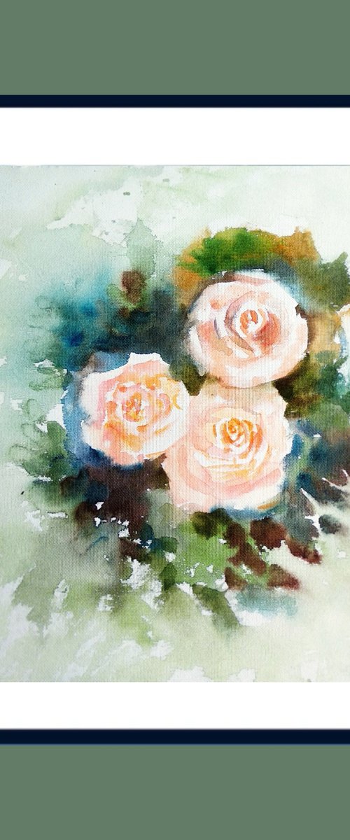 Three cream roses by Asha Shenoy