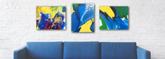 "Cold Fusion Series" - Original Triptych, Abstract PMS Acrylic Paintings Series - 56" x 20"