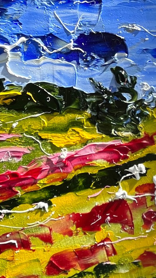 Ukraine Painting Poppy Field Original Art Landscape Oil Impasto Artwork Small Textured Wall Art 8 by 6 inches by Halyna Kirichenko