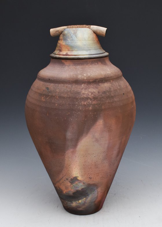 Raku fired stoneware covered vessel M65