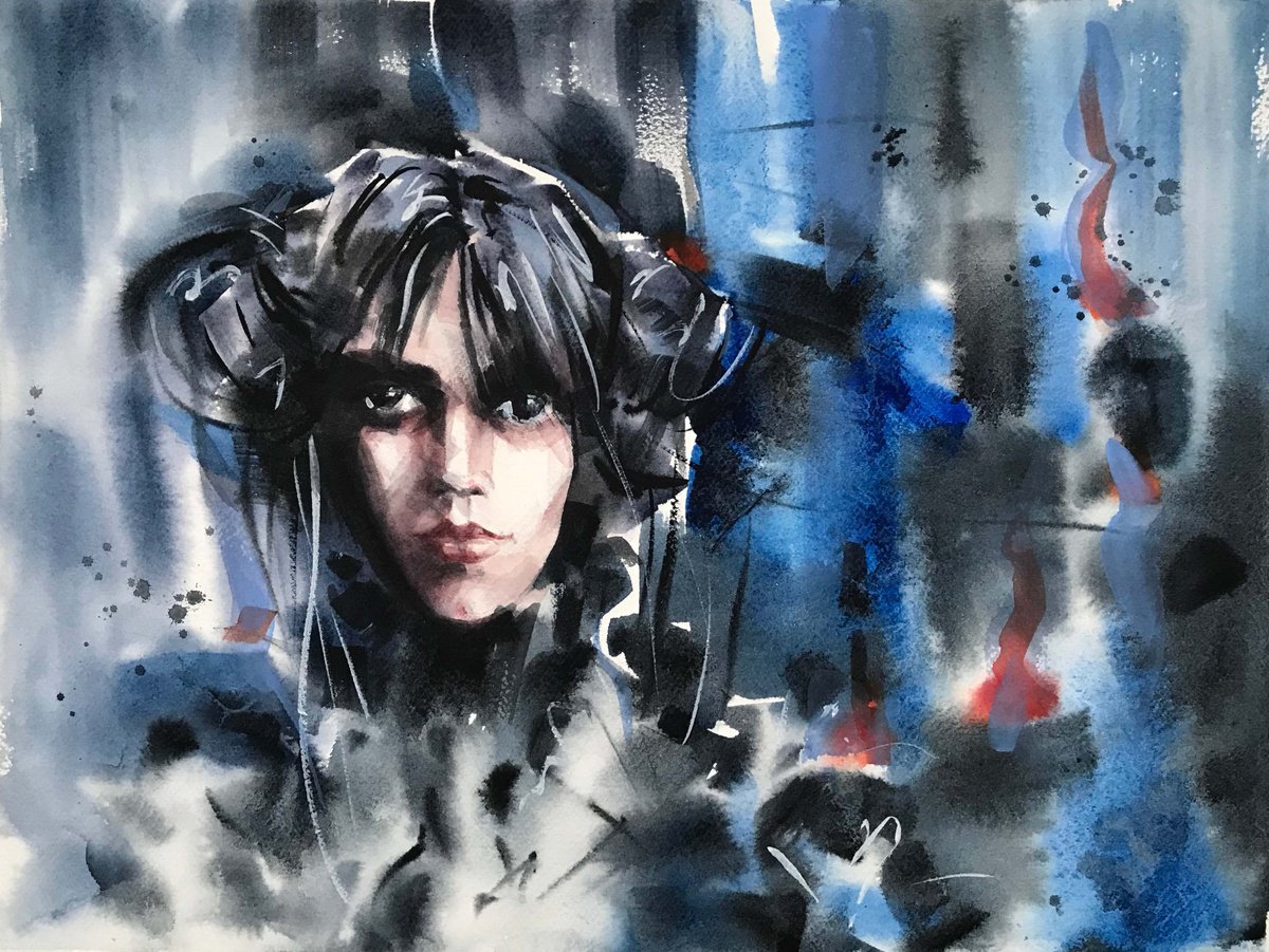 Impressionistic Portrait Watercolour By Galina Poloz, 15 X 11, Night Bird., Original Artwork