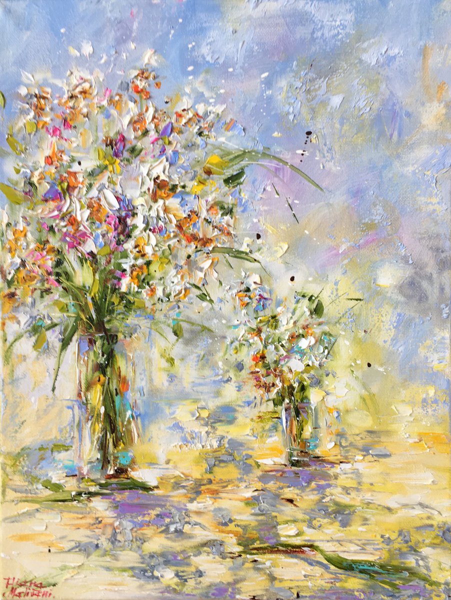 Impressionistic Botanical Oil Painting By Diana Malivani, 12 X 16, Fleurs Des Champs, Original Artwork