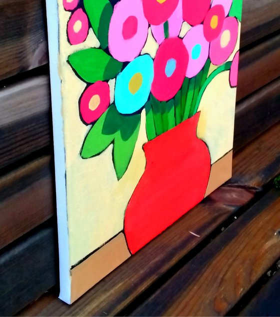 Spring Flowers in a Red Vase