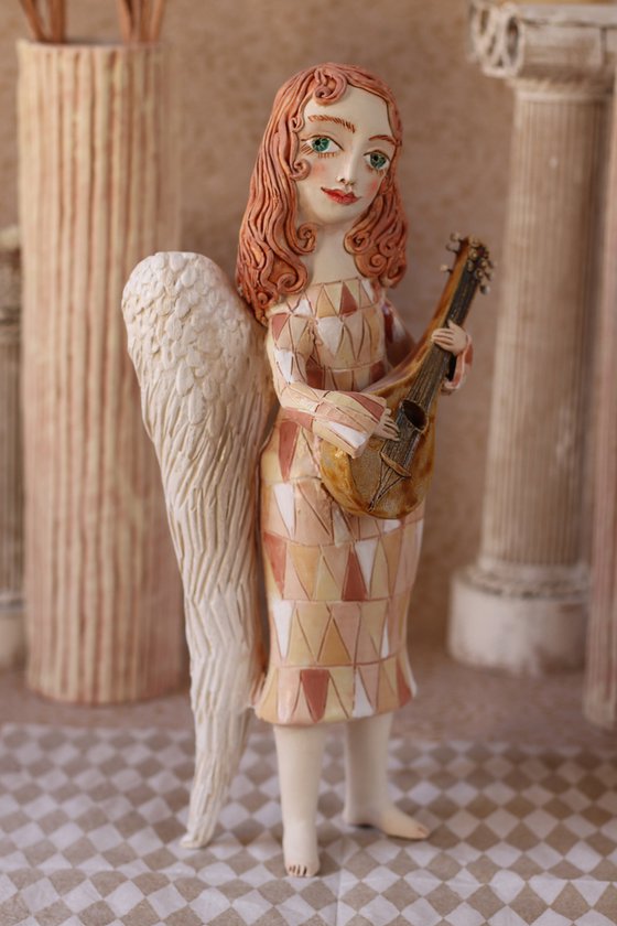 Angels song. Angel with mandoline. OOAK Sculpture