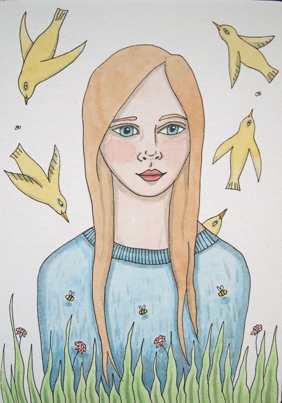 Girl with Birds