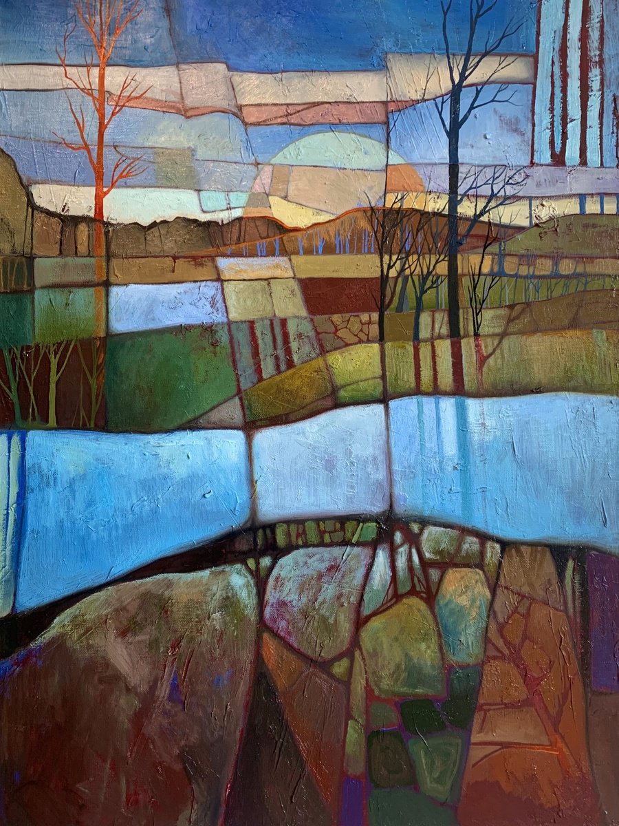 Abstract Landscape Oil Painting By Elizaveta Pugacheva, 24 X 31, London, Original Artwork