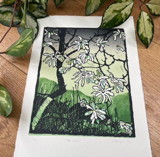 The Melt - Magnolia Linocut