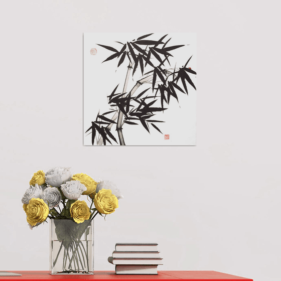 Two Bamboos with a Red Ladybug
