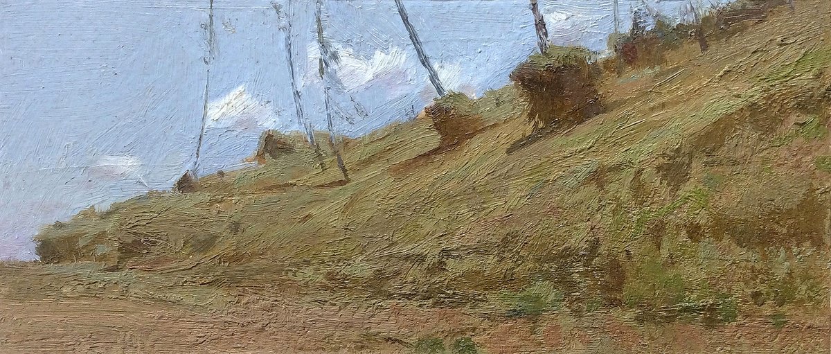 Impressionistic Landscape Watercolour By Riaz Samadhan, 11 X 5", Mountain Slope, Original Artwork