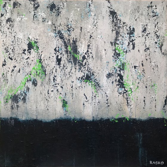 ENVY - Highly textured Blue & Grey abstract painting - 2020 - READY TO HANG!
