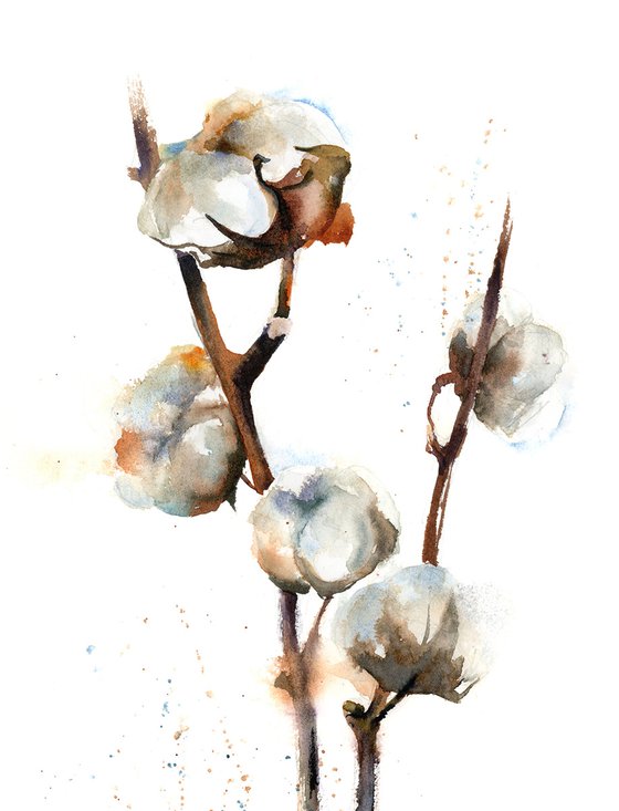 Set of 2 Cotton Buds - Original watercolor paintings