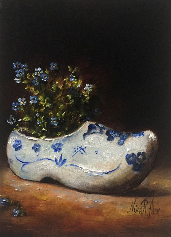 Delft Shoe and Blue Flowers