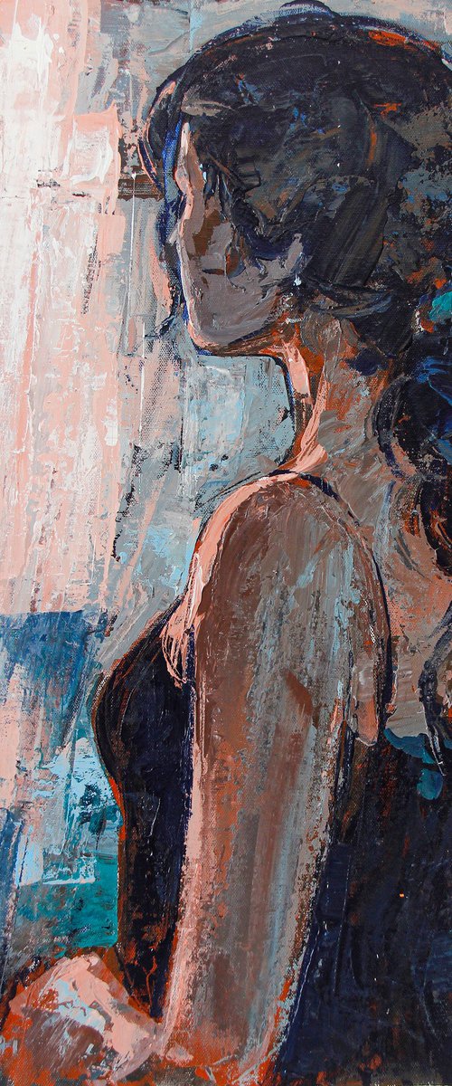 Woman painting - The window by ARTIST GURDISH  PANNU