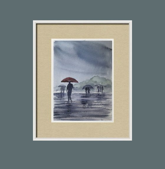 The Red Umbrella on a rainy day