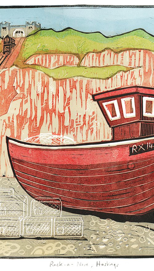 Boats at Rock-a-Nore, Red Boat by Fiona Horan