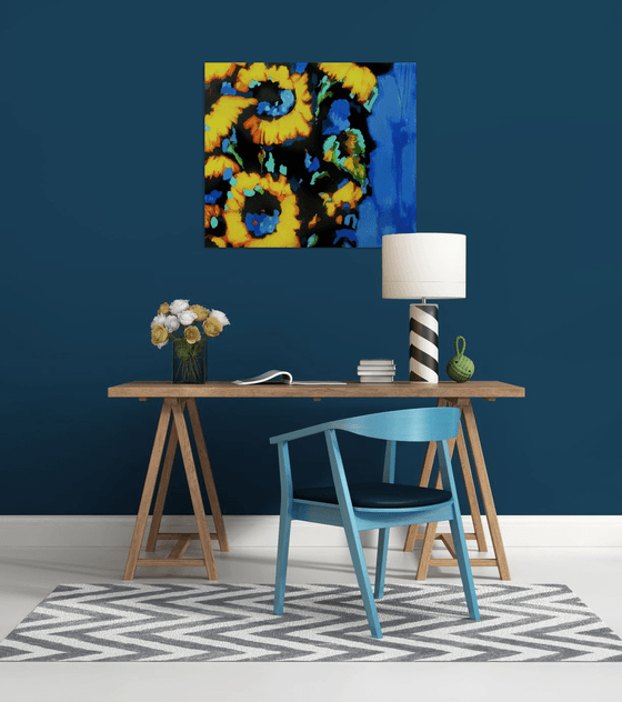 Sunflowers on blue background