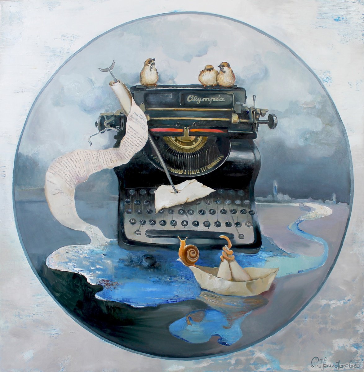 Surrealistic Animal Oil Painting By Anastasiia Grygorieva, 39 X 39, Official Letter, Original Artwork