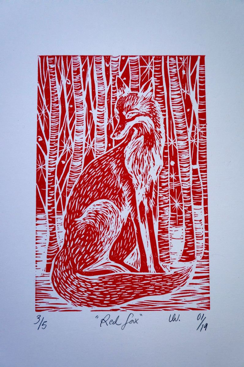 Red Fox Linocut Print by Victoria Lucy Williams