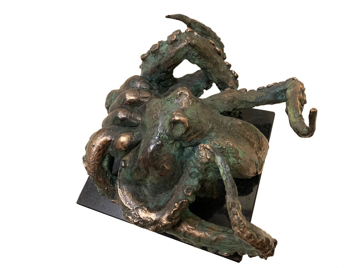 Expressive Animal Bronze Sculpture By Toth Kristof, 7 X 8", Octopus, Original Artwork