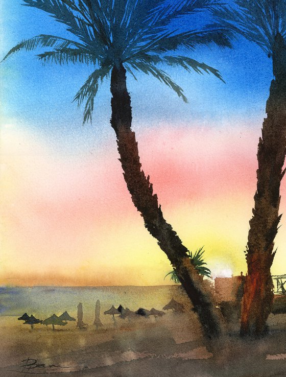 Sunset Palms by the Sea