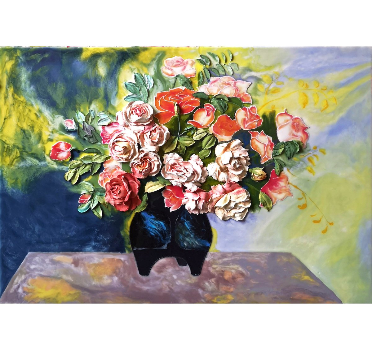 Renoir roses - are beautiful flowers that have turned from a painting into a bas-relief, 1... by Irina Stepanova