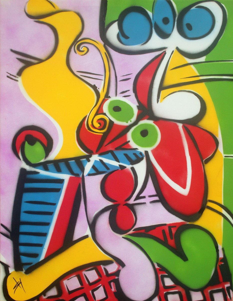 Urban And Pop Abstract Painting By Juan Sly, 23 X 30", Other No.1 Picasso (U), Original Artwork