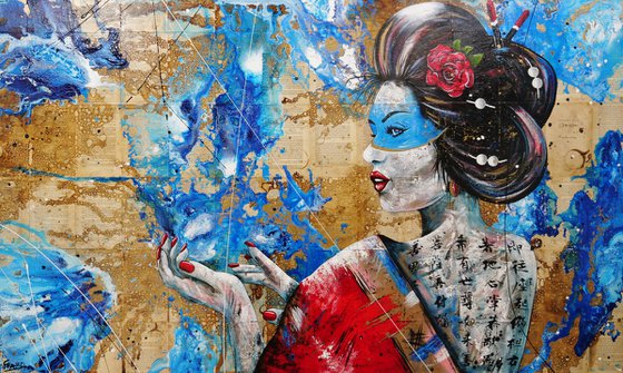 Safaia 200cm x 120cm Geisha Book Page Abstract Realism Art