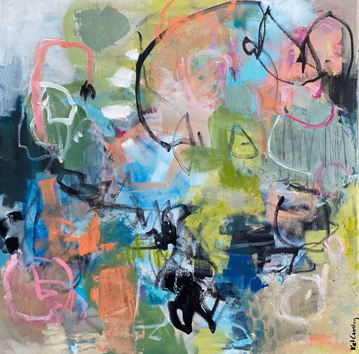 Organic Abstract Acrylic Painting By Kat Crosby, 24 X 24", Ufo