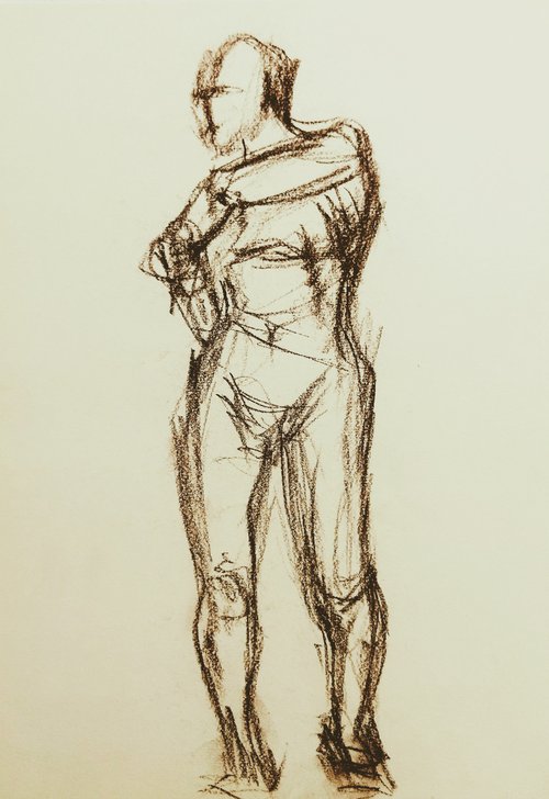 Nude. Abstract figure. Drawing with a brown pencil on paper by Yury Klyan