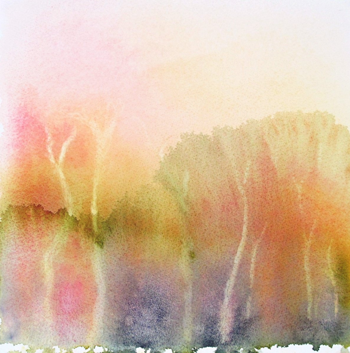 Abstract Landscape Watercolour By Fabienne Monestier, 10 X 10, Pink Winter Landscape, Original Artwork