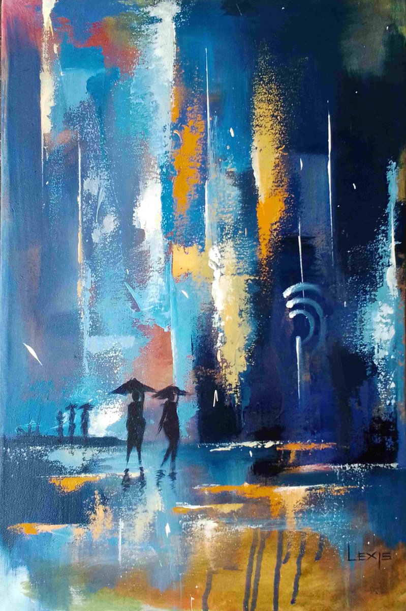 Midnight Rain Reflections By Alex Mensah, 13 X 20, Artwork For Sale On Artfinder